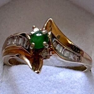 14k Yellow Gold 0.25ct Diamond Jadeite Jade Solitaire Engagement Ring